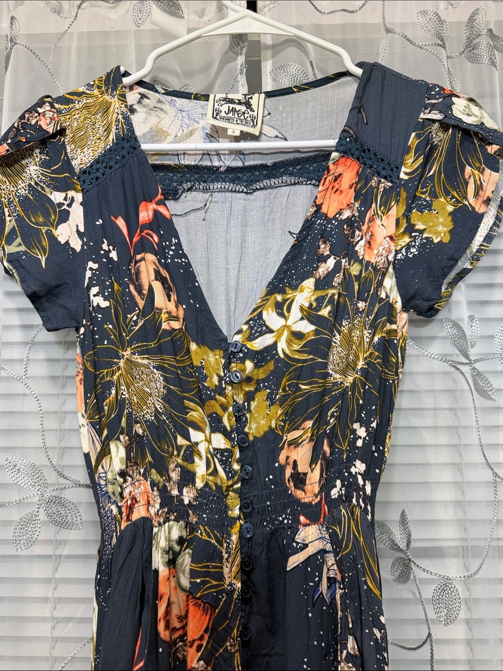 Floral Navy Maxi Dress with V-Neck - Picture 4 of 11
